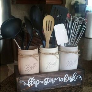 Farmhouse, Mason jar utensil holder. (utensils not included)